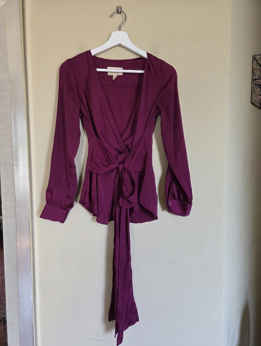 Moulinette Soeurs Anthropologie Wrap Tie Blouse in Berry Plum Anthro
